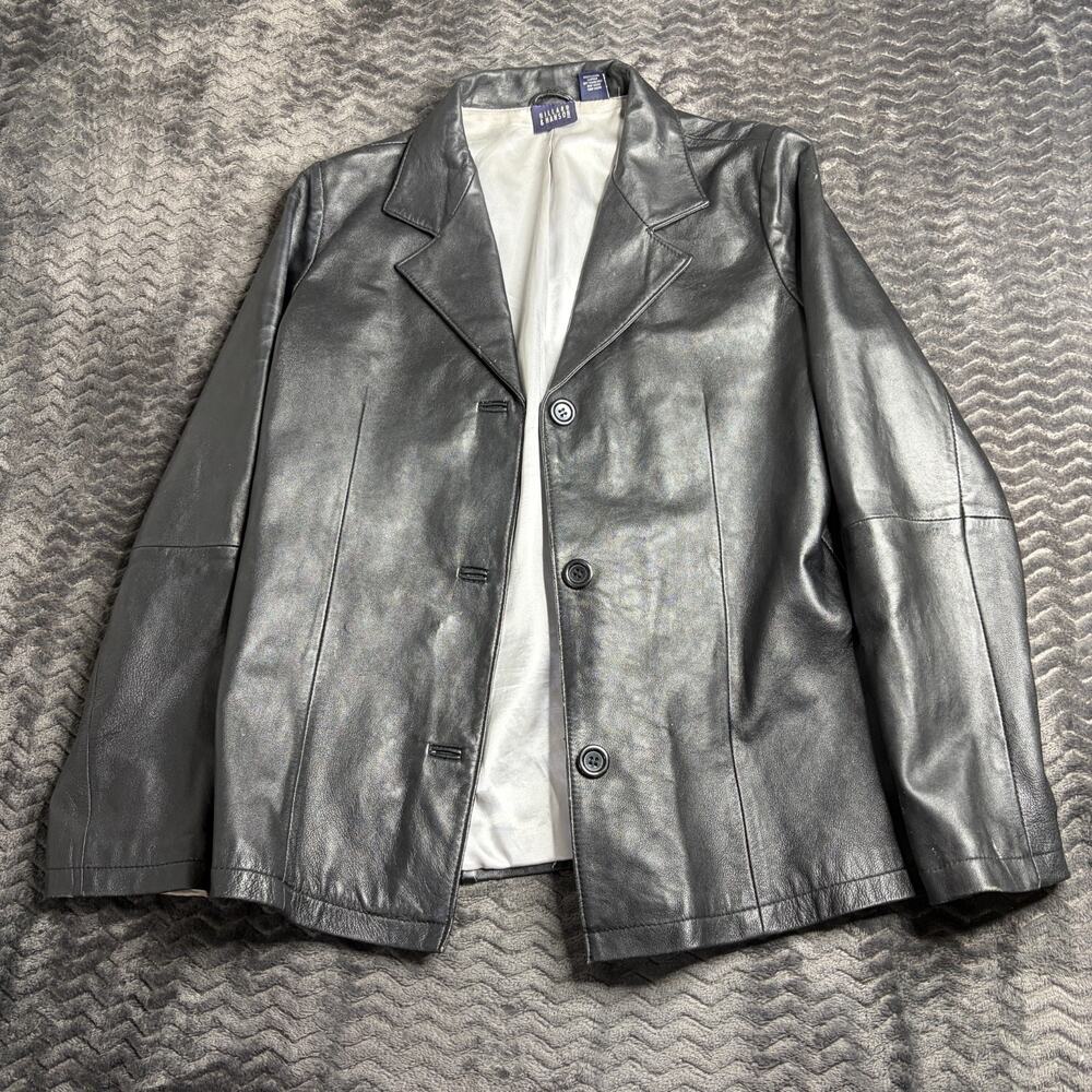 Women's Black Soft Leather Jacket Hillard and Hansen M Silver Lining